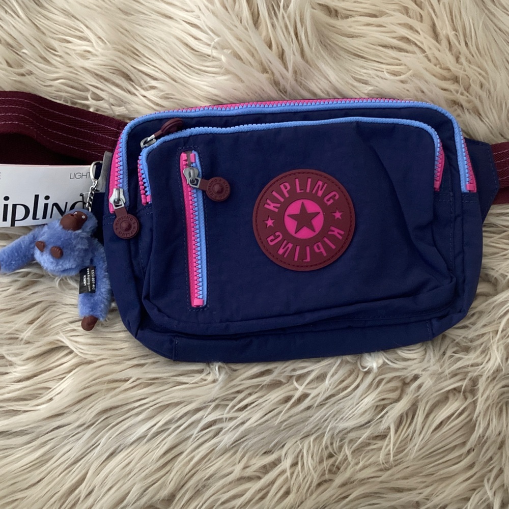 Kipling Navy Crossbody with Pink and Light Blue Trim